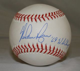 Nolan Ryan Autographed Rawlings Oml Baseball W/69 Ws Champs - Jsa Authenticated