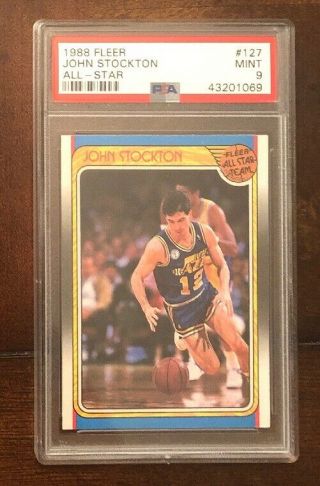 1988 Fleer Basketball 127 John Stockton All Star Rookie Card Jazz Psa 9