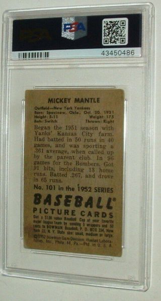 1952 Bowman Mickey Mantle 101 PSA 2 Good York Yankees 2