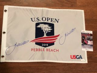 Gary Woodland Signed 2019 Us Open Flag X2 Pebble Beach British Open Jsa