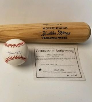 Willie Mays Signed Autographed Game Model Adirondack 302 Bat & Baseball