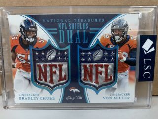 1/1 National Treasures Dual Nfl Shields Bradley Chubb Von Miller Denver Broncos