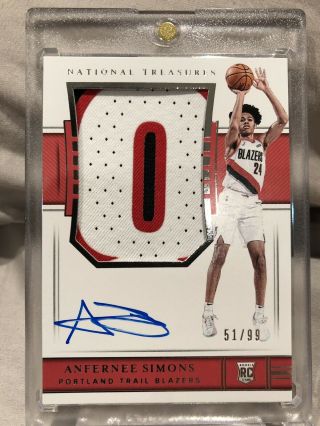 2018 - 19 National Treasures Rpa Anfernee Simons /99 Auto Rc Blazers Rookie Patch