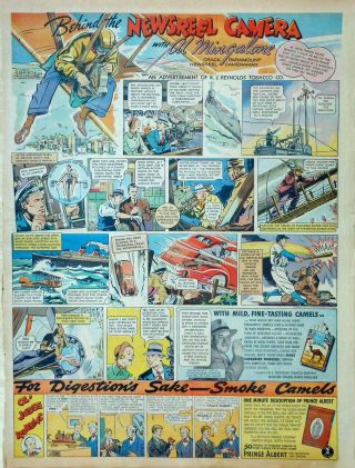 Camel Cigarettes - Newsreel Camera - Lou Gehrig - 1937 Full Page Sunday Comic Ad