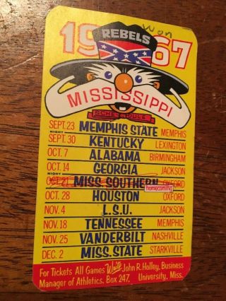 1967 University Of Mississippi Ole Miss Rebels Football Pocket Schedule