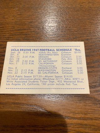 1947 Ucla Football Pocket Schedule