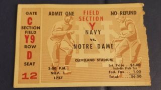 1947 Navy Vs Notre Dame Football Ticket Stub 11/1/47 Cleveland Stadium