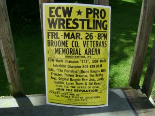 Vintage Ecw Wrestling Cardboard Poster Mar 26 Binghamton Ny Autographed Real