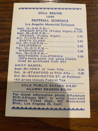1949 Ucla Football Pocket Schedule