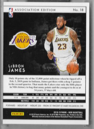 2018 - 19 Panini Noir Lebron James 1/1 True One of One Lakers 2