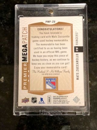 2017 - 18 UD Premier Mats Zuccarello Mega Patch Sleeve Numbers 2/6 2