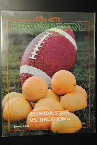 1981 Florida State Seminoles Vs Oklahoma Sooners Orange Bowl Football Program