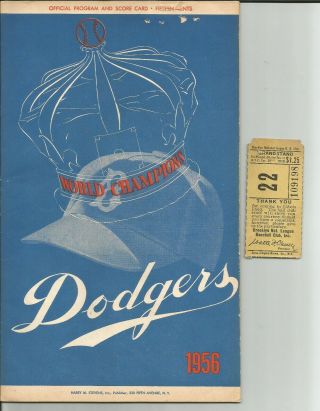 Brooklyn Dodgers Vs Phil’s 1956 Official Program Scorecard Scored,  Ticket Stubs