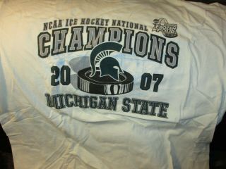 White 2007 Michigan State Hockey Ncaa Champions Logo T Shirt Xl 100 Cotton