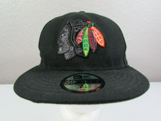 Chicago Blackhawks Nhl Era 59fifty Size 7 1/8 Black Baseball Hat Cap