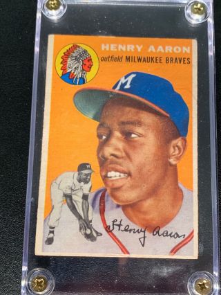 1954 Topps Hank Aaron Milwaukee Braves 128 Rookie Baseball Card - Authentic