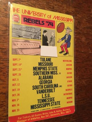 1974 University Of Mississippi Ole Miss Rebels Football Pocket Schedule