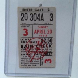 Apirl 20 1952 Yankees Ticket Stub (mickey Mantle)