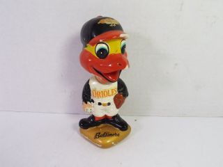 Vintage 1960s Baltimore Orioles Mascott Bird Bobble Head Nodder Doll Gold Base