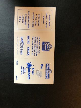 1982 Bakersfield Mariners Minor League Baseball Pocket Schedule Card