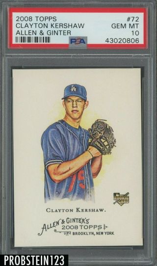 2008 Topps Allen & Ginter Clayton Kershaw Los Angeles Dodgers Rc Rookie Psa 10