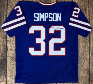 Oj Simpson Autographed/signed Custom Pro Style Blue Jersey Jsa Witnessed