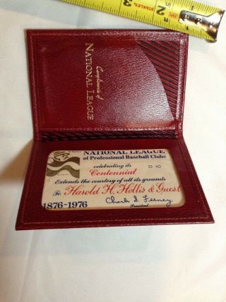 1976 National League Centennial Pass Ticket In Holder Mlb Feeney Pres