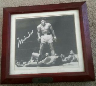 Muhammad Ali Signed Photo Sonny Liston Ltd Ed Fossil Watch Cherry Wood Display