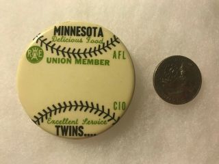Vintage Minnesota Twins Afl Cio Union Member Food Service Button Pinback Pin Htf