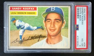 1956 Topps 79 Sandy Koufax Psa 4 Vg - Ex Brooklyn Dodgers White Back