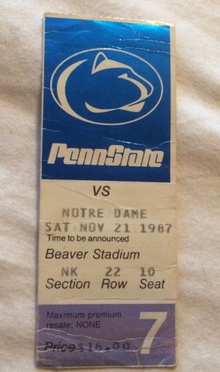 11/21/87 Notre Dame Vs Penn State Ticket Stub - Beaver Stadium