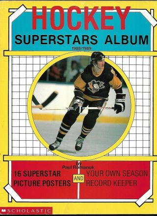 1988 - 89 Hockey Superstars Album,  Scholastic,  16 Mini Posters,  Lemeiux Cover