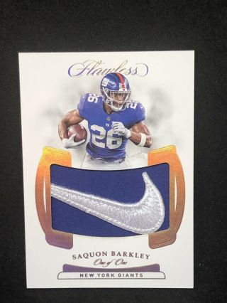 2018 Flawless Saquon Barkley Nike Swoosh Patch 1/1 One Of One Giants Roy Hot