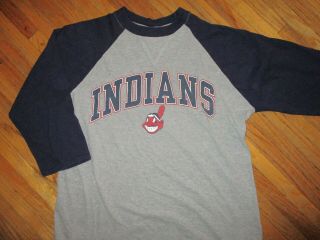 Cleveland Indians T Shirt Baseball Raglan Jersey Sleeve Tee Chief Wahoo Medium