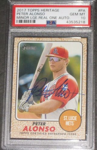 Psa 10 Gem - 2017 Topps Heritage Peter Alonso Signed Rookie Baseball Card Rc$