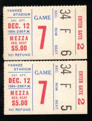 2 December 12,  1964 York Giants Vs Cleveland Browns Ticket Stubs Ryan 5 Td 