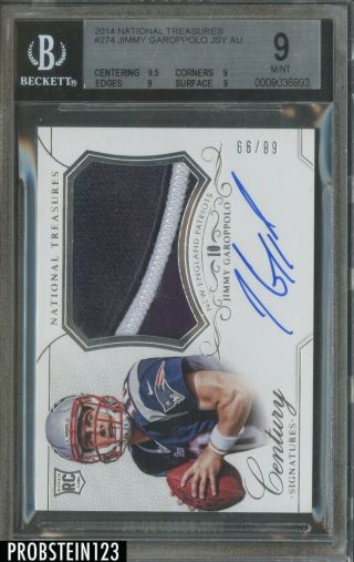 2014 National Treasures Jimmy Garoppolo Rpa Rc Rookie Patch Auto /99 Bgs 9