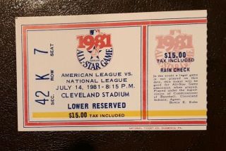 1981 Mlb All Star Game Ticket Cleveland Indians Chief Wahoo Municipal Stadium