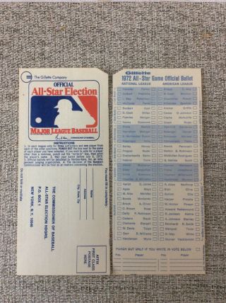 1972 Baseball All Star Game Official Ballot,  Unpunched,  Vintage