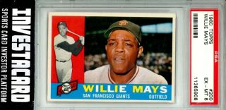 1960 Topps Willie Mays San Francisco Giants 200 Baseball Card Psa 6 Very Rare