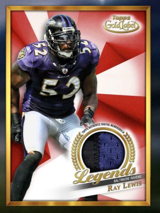 Ray Lewis 2019 Topps Huddle App Topps Gold Label Red Legend Relic /29 Cc Ravens