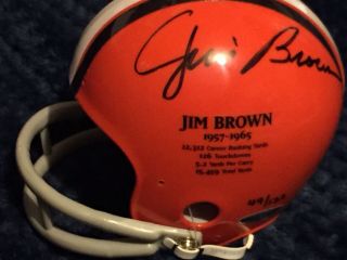 Jim Brown Autograhed Cleveland Browns Statistics Mini Helmet