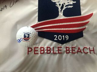Gary Woodland Signed 2019 US Open Flag “2019 Champ” Insc.  And Ball Combo JSA GTD 3