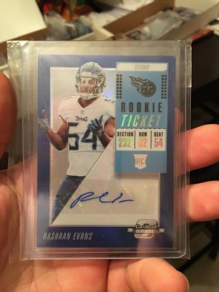 Rashaan Evans Tennessee Titans 2018 Contenders Optic Rookie Blue Auto Rc /25