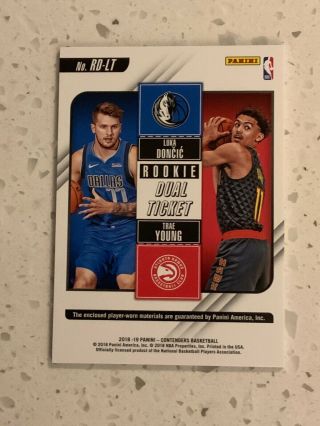 2018 - 19 Panini Contenders Luka Dončić Trae Young Dual Ticket Relic Rookie 3