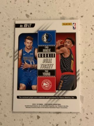 2018 - 19 Panini Contenders Luka Dončić Trae Young Dual Ticket Relic Rookie 4