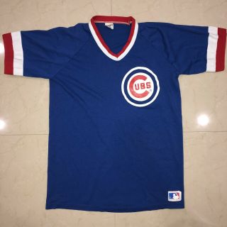 Vintage 1980’s Sand - Knit Usa Mlb Chicago Cubs Ringer Baseball Fan T Shirt Large