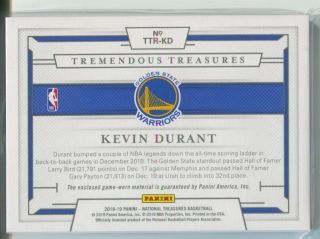 2018 - 19 Kevin Durant National Treasures TREMENDOUS JERSEY 63/99 GSW Warriors 2