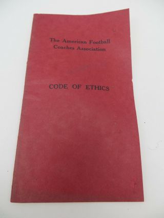 Vintage 1953 American Football Coaches Association Code Of Ethics Booklet