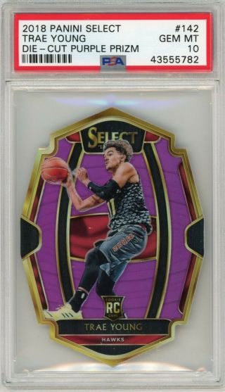 Psa 10 Trae Young 2018 - 19 Select Purple Die - Cut Prizm /99 Rc Rookie Panini